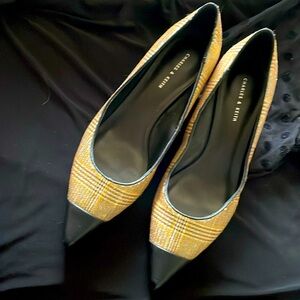 Charles & Keith sequin plaid kitten heels